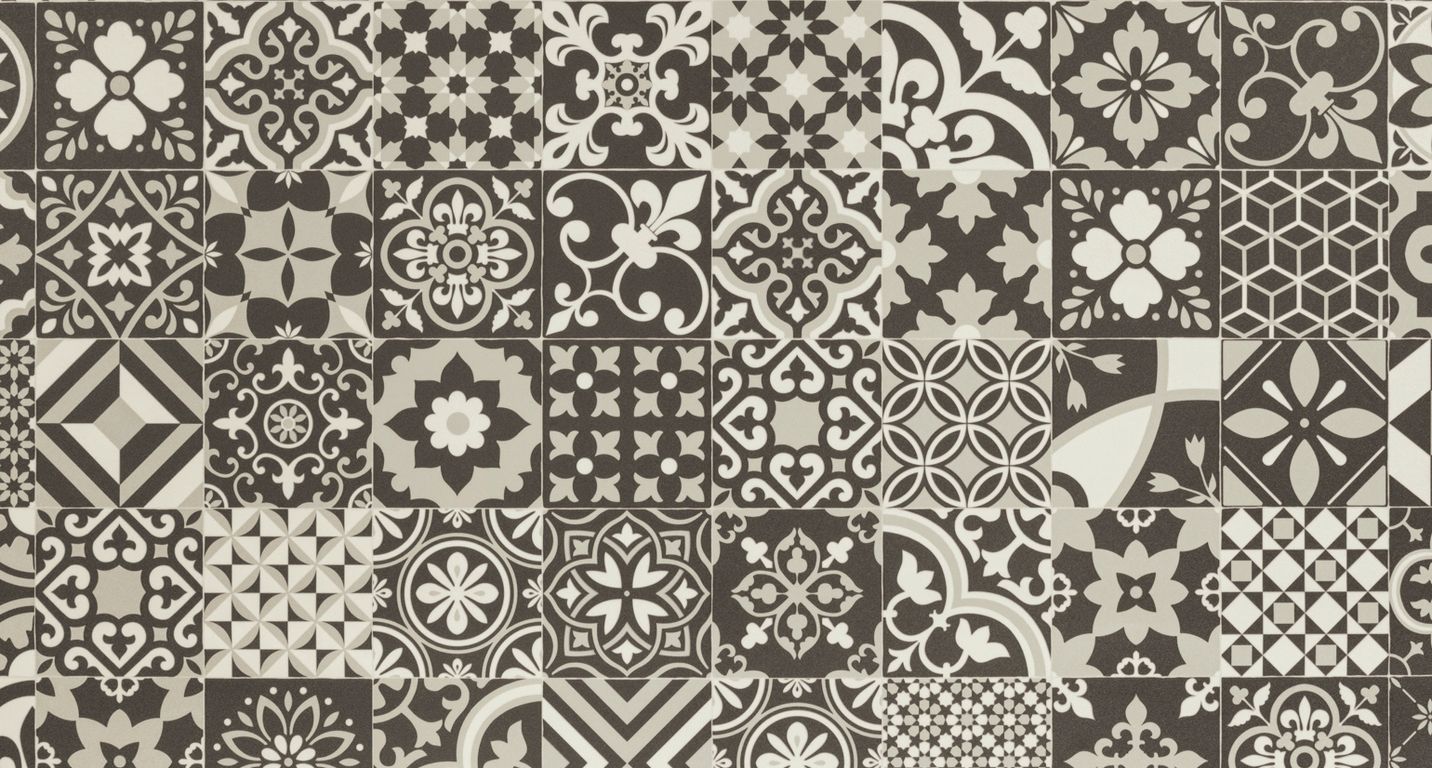 Sol vinyle rouleau TEXAS 3M , Carreaux ciment noir et blanc, rouleau 3.00 m