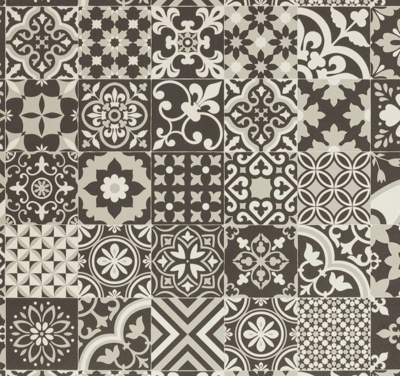 Sol vinyle rouleau TEXAS 3M , Carreaux ciment noir et blanc, rouleau 3.00 m