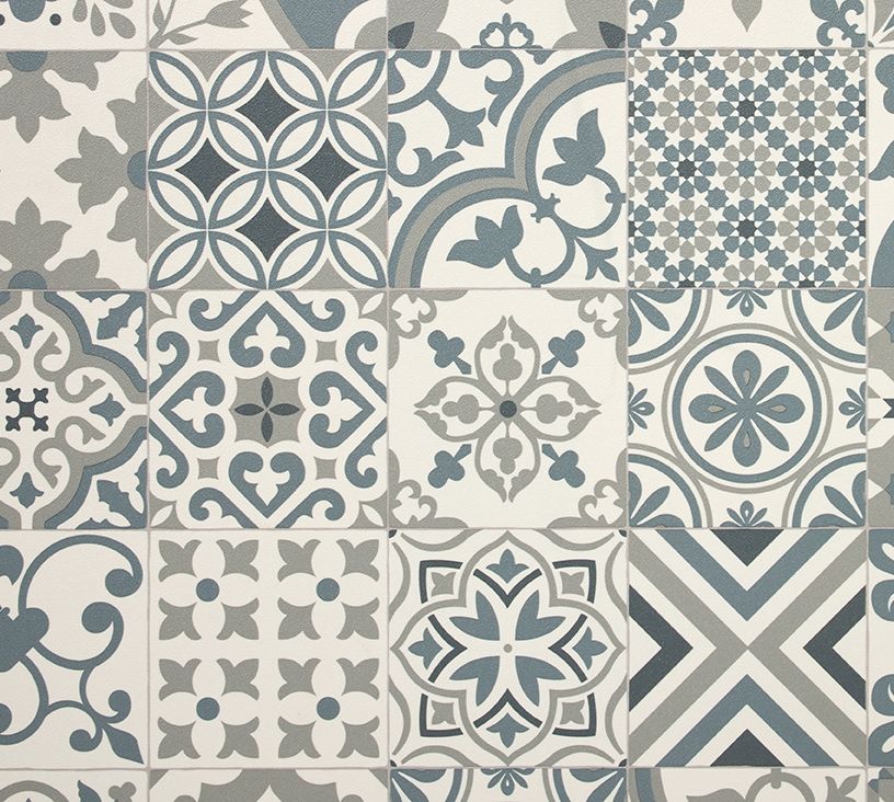 Sol vinyle rouleau TEXAS 3M , Carreaux ciment algarve bleu, rouleau 3.00 m