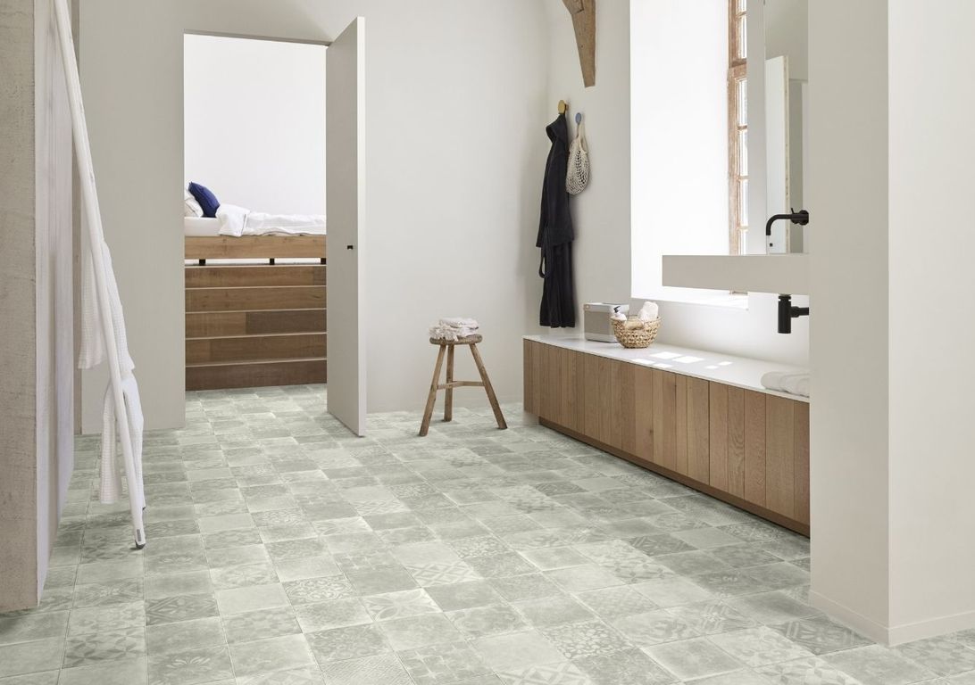 Sol vinyle rouleau MOONLIGHT , Carreaux ciment gris, rouleau 4.00 m