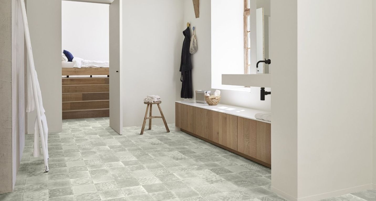 Sol vinyle rouleau MOONLIGHT , Carreaux ciment gris, rouleau 4.00 m