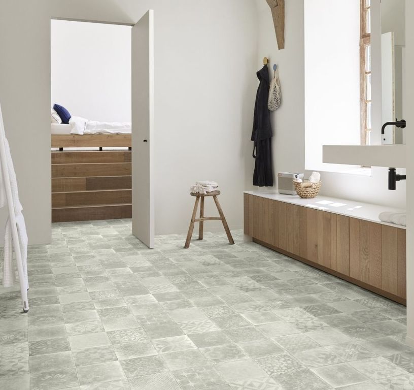 Sol vinyle rouleau MOONLIGHT , Carreaux ciment gris, rouleau 4.00 m