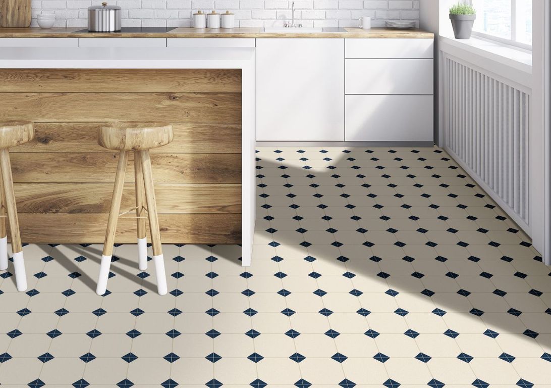 Sol vinyle rouleau MOONLIGHT , Carrelage bleu gris, rouleau 4.00 m