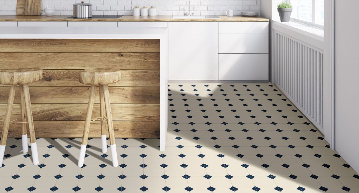 Sol vinyle rouleau MOONLIGHT , Carrelage bleu gris, rouleau 4.00 m