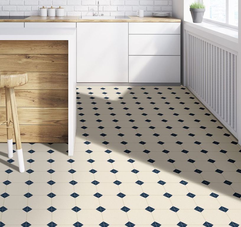 Sol vinyle rouleau MOONLIGHT , Carrelage bleu gris, rouleau 4.00 m