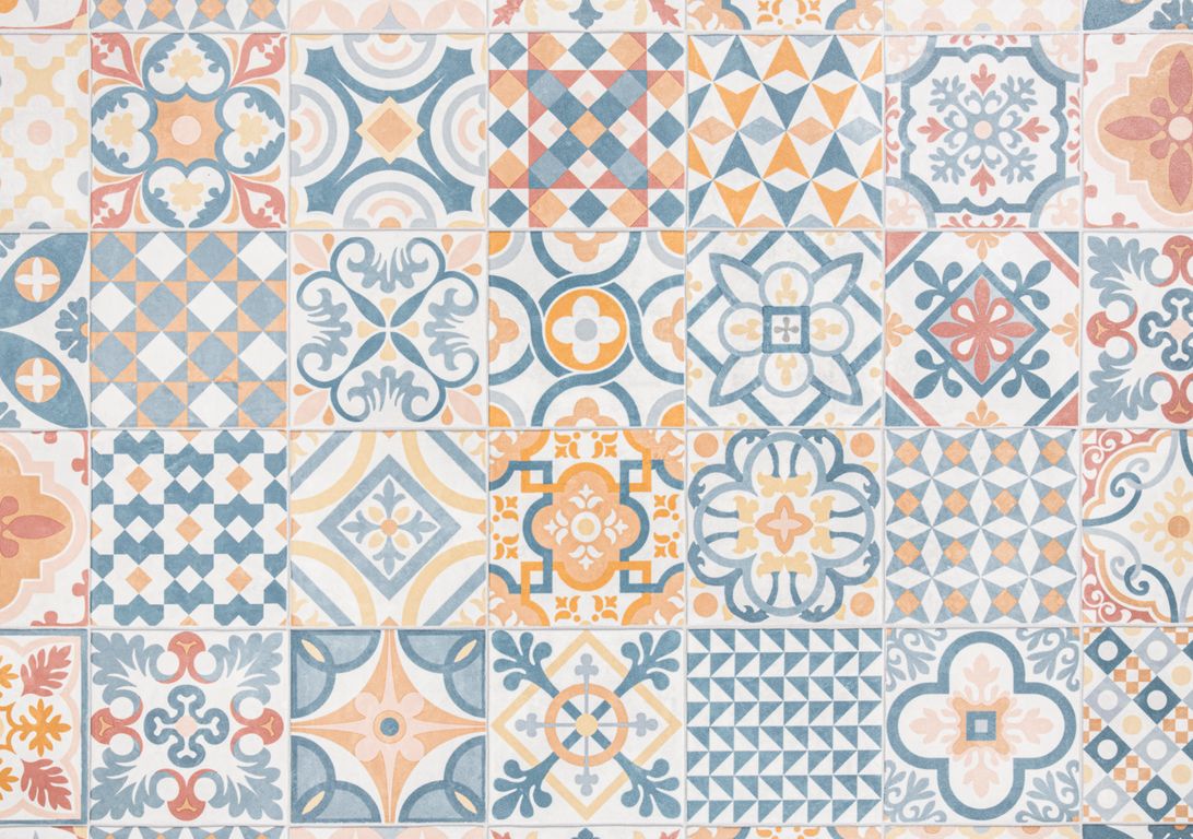 Sol vinyle rouleau MOONLIGHT , Carreaux ciment orange, rouleau 4.00 m