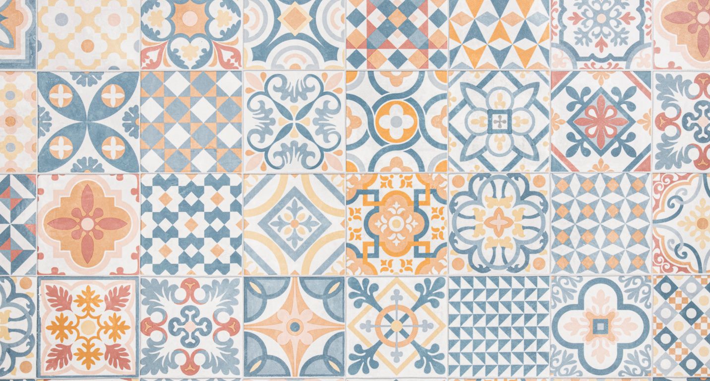 Sol vinyle rouleau MOONLIGHT , Carreaux ciment orange, rouleau 4.00 m