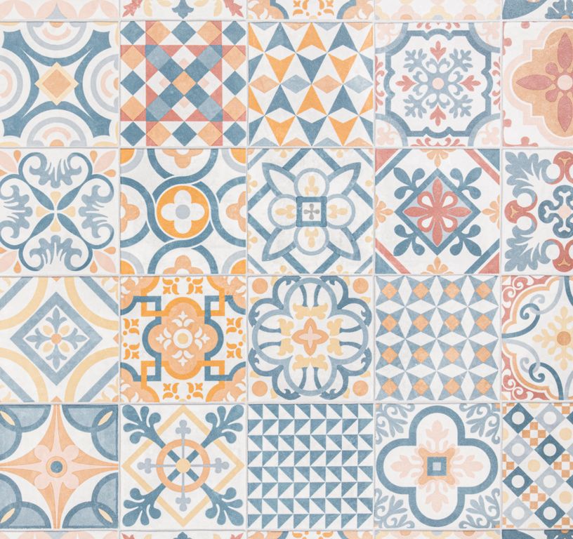 Sol vinyle rouleau MOONLIGHT , Carreaux ciment orange, rouleau 4.00 m