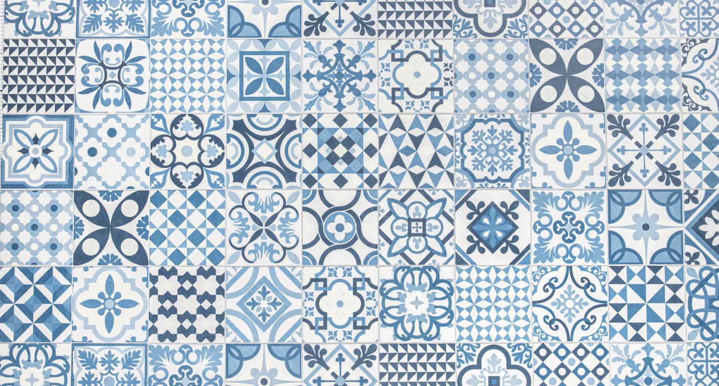 Sol vinyle rouleau MOONLIGHT , Carreaux ciment bleu, rouleau 4.00 m