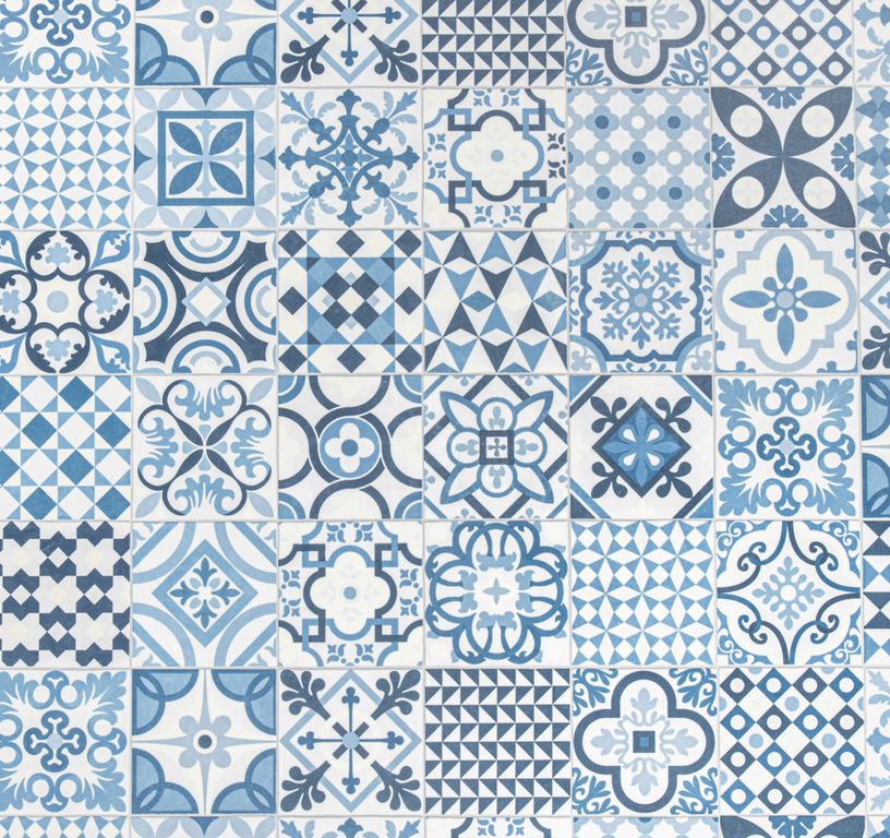 Sol vinyle rouleau MOONLIGHT , Carreaux ciment bleu, rouleau 4.00 m