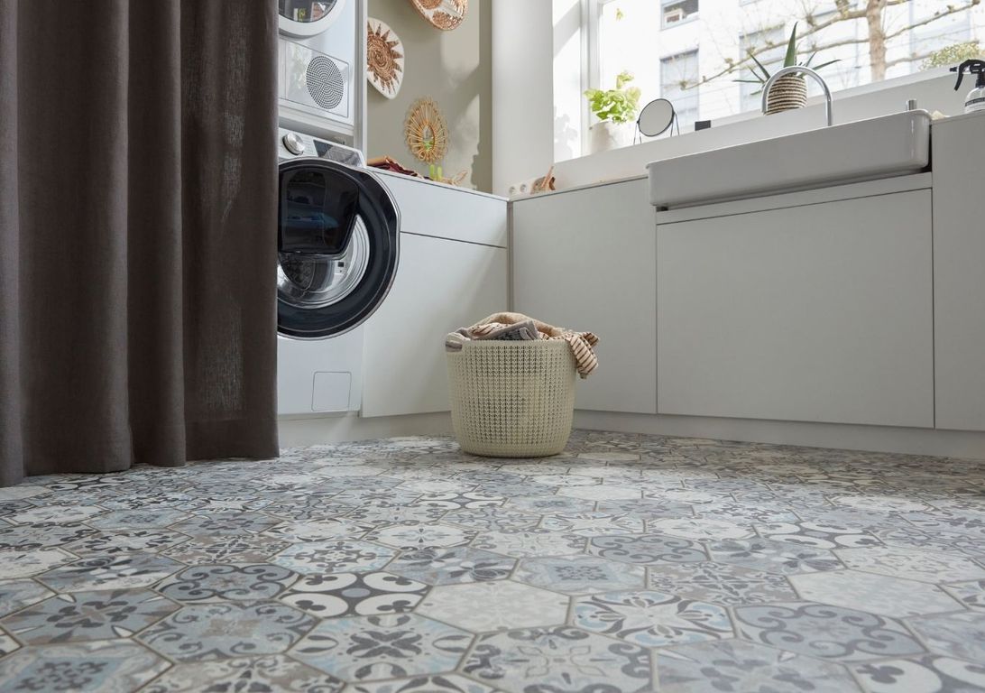 Sol vinyle rouleau MOONLIGHT , Carreaux ciment gris clair bleu, rouleau 4.00 m