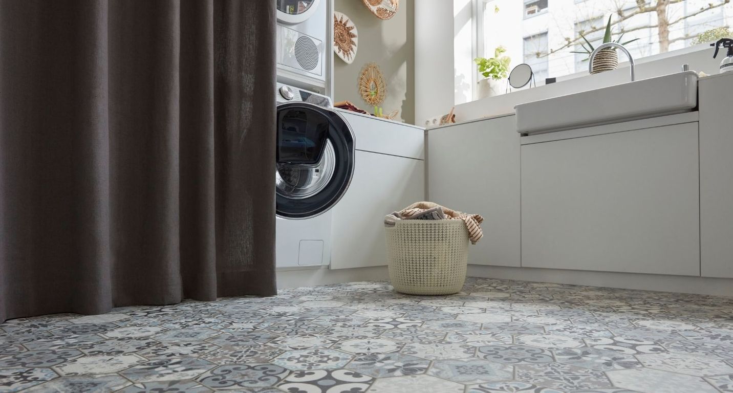 Sol vinyle rouleau MOONLIGHT , Carreaux ciment gris clair bleu, rouleau 4.00 m