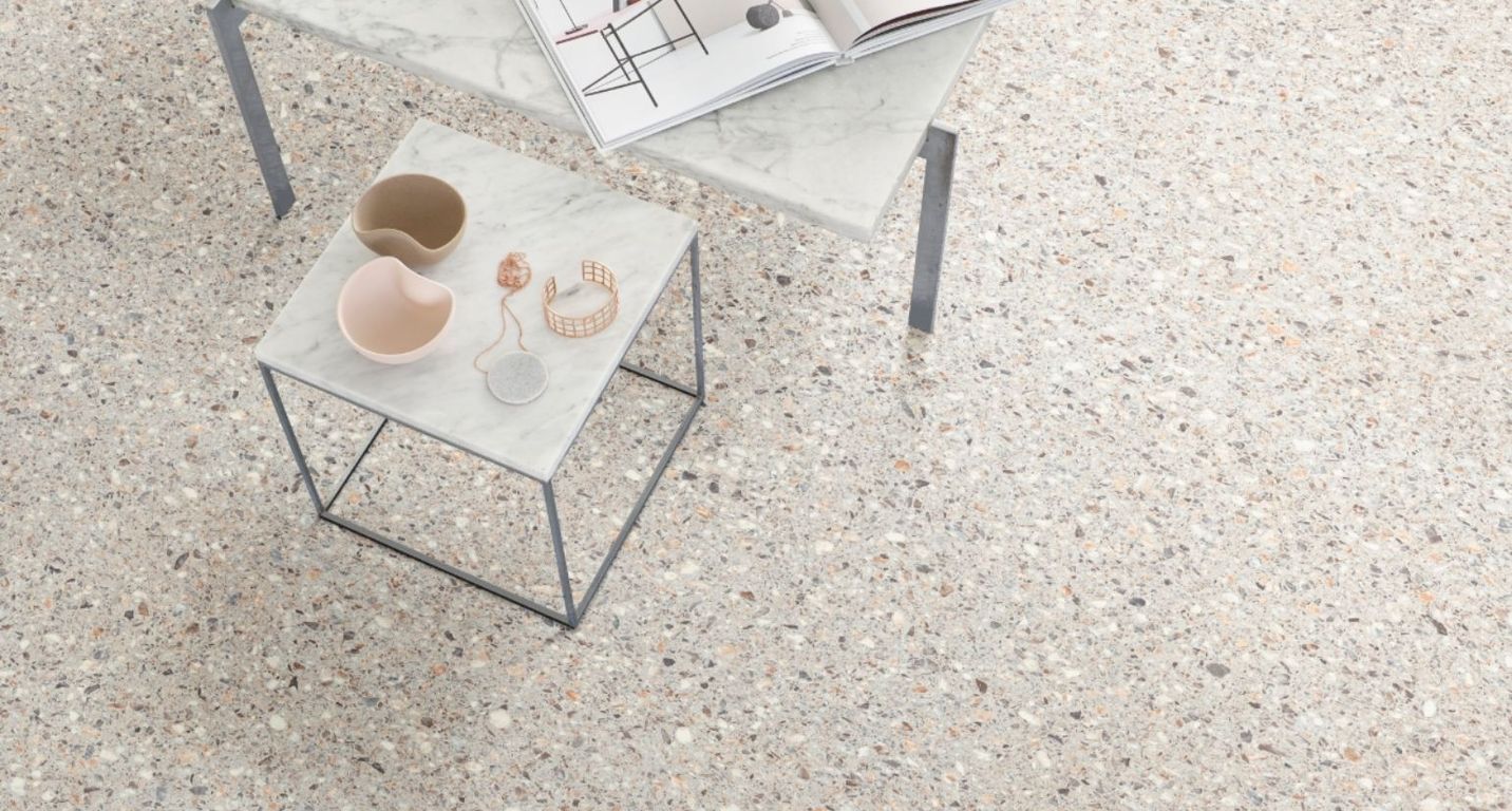 Sol vinyle rouleau SONIPRO , Uni/faux uni terrazzo beige, rouleau 4.00 m