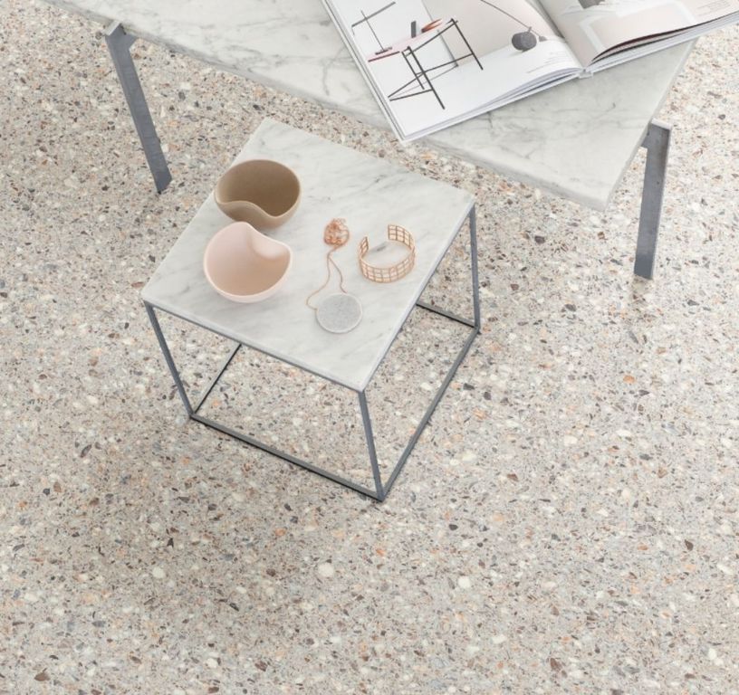 Sol vinyle rouleau SONIPRO , Uni/faux uni terrazzo beige, rouleau 4.00 m