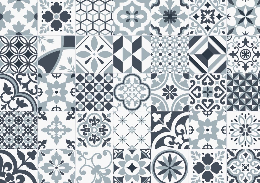 Sol vinyle rouleau TRENTO , Carreaux ciment ancien bleu, rouleau 4.00 m