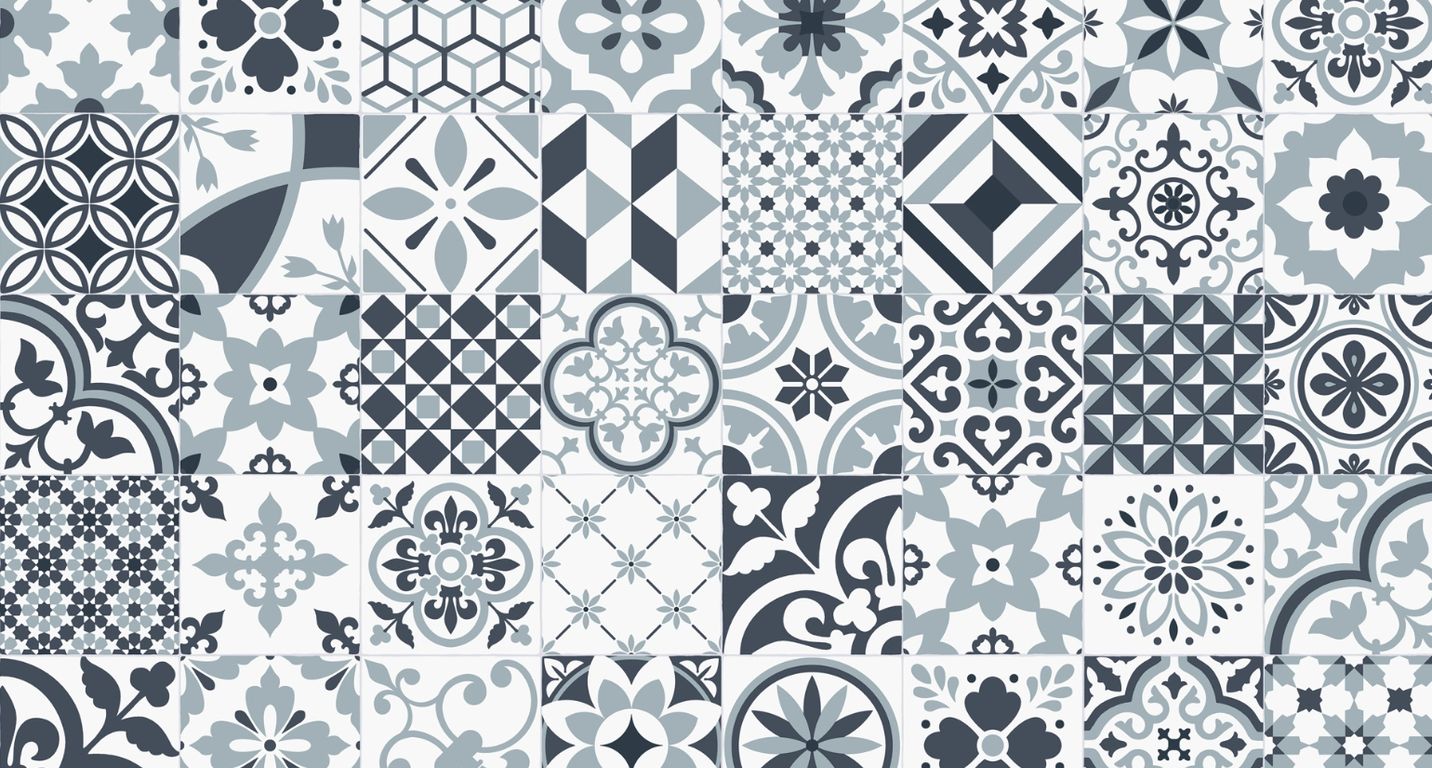 Sol vinyle rouleau TRENTO , Carreaux ciment ancien bleu, rouleau 4.00 m