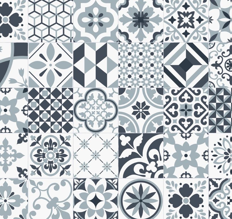 Sol vinyle rouleau TRENTO , Carreaux ciment ancien bleu, rouleau 4.00 m