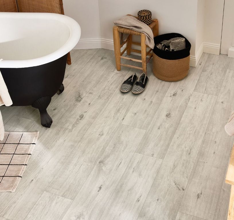 Sol vinyle rouleau TEXMARK , Bois aspect chêne authentique blanc, rouleau 4.00 m