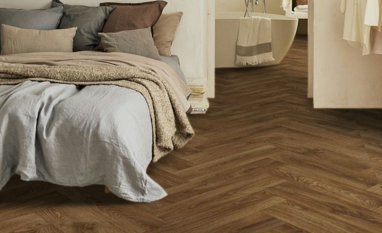 Sol vinyle rouleau TEXMARK , Bois bâton rompu chêne brun, rouleau 4.00 m