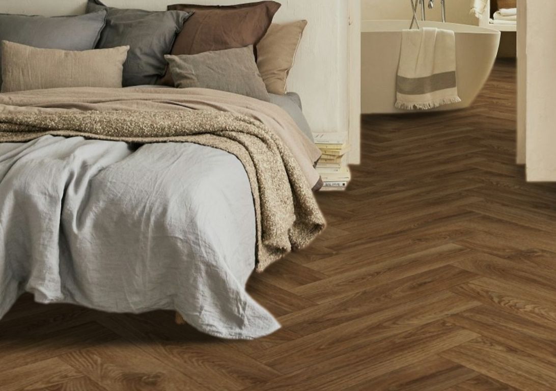 Sol vinyle rouleau TEXMARK , Bois bâton rompu chêne brun, rouleau 4.00 m