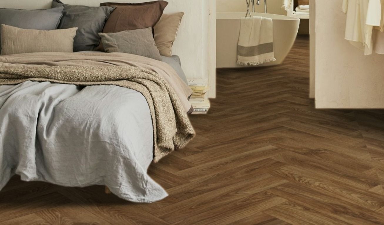 Sol vinyle rouleau TEXMARK , Bois bâton rompu chêne brun, rouleau 4.00 m