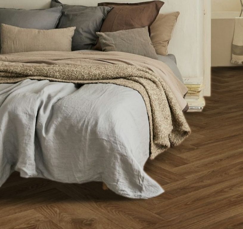 Sol vinyle rouleau TEXMARK , Bois bâton rompu chêne brun, rouleau 4.00 m