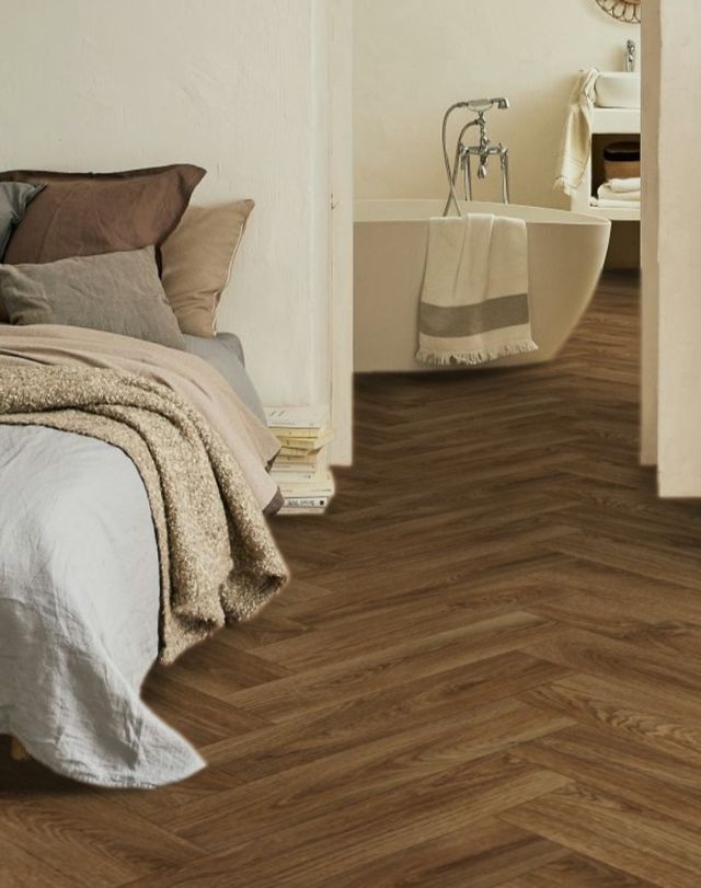 Sol vinyle rouleau TEXMARK , Bois bâton rompu chêne brun, rouleau 4.00 m