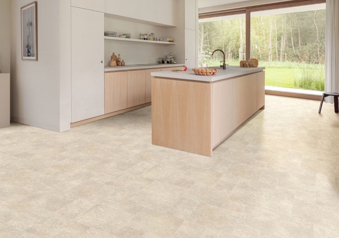 Sol vinyle rouleau COSMOLIKE , Carrelage pierre multiformats, rouleau 4.00 m