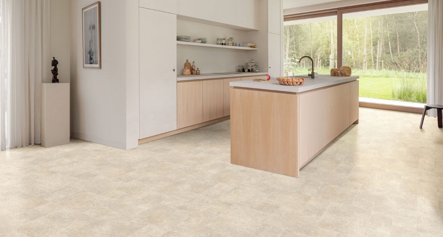 Sol vinyle rouleau COSMOLIKE , Carrelage pierre multiformats, rouleau 4.00 m