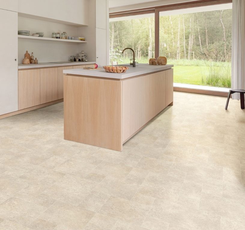 Sol vinyle rouleau COSMOLIKE , Carrelage pierre multiformats, rouleau 4.00 m