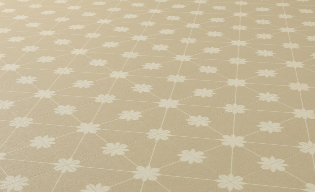 Sol vinyle rouleau COSMOLIKE , Carrelage fleur capuccino , rouleau 4.00 m