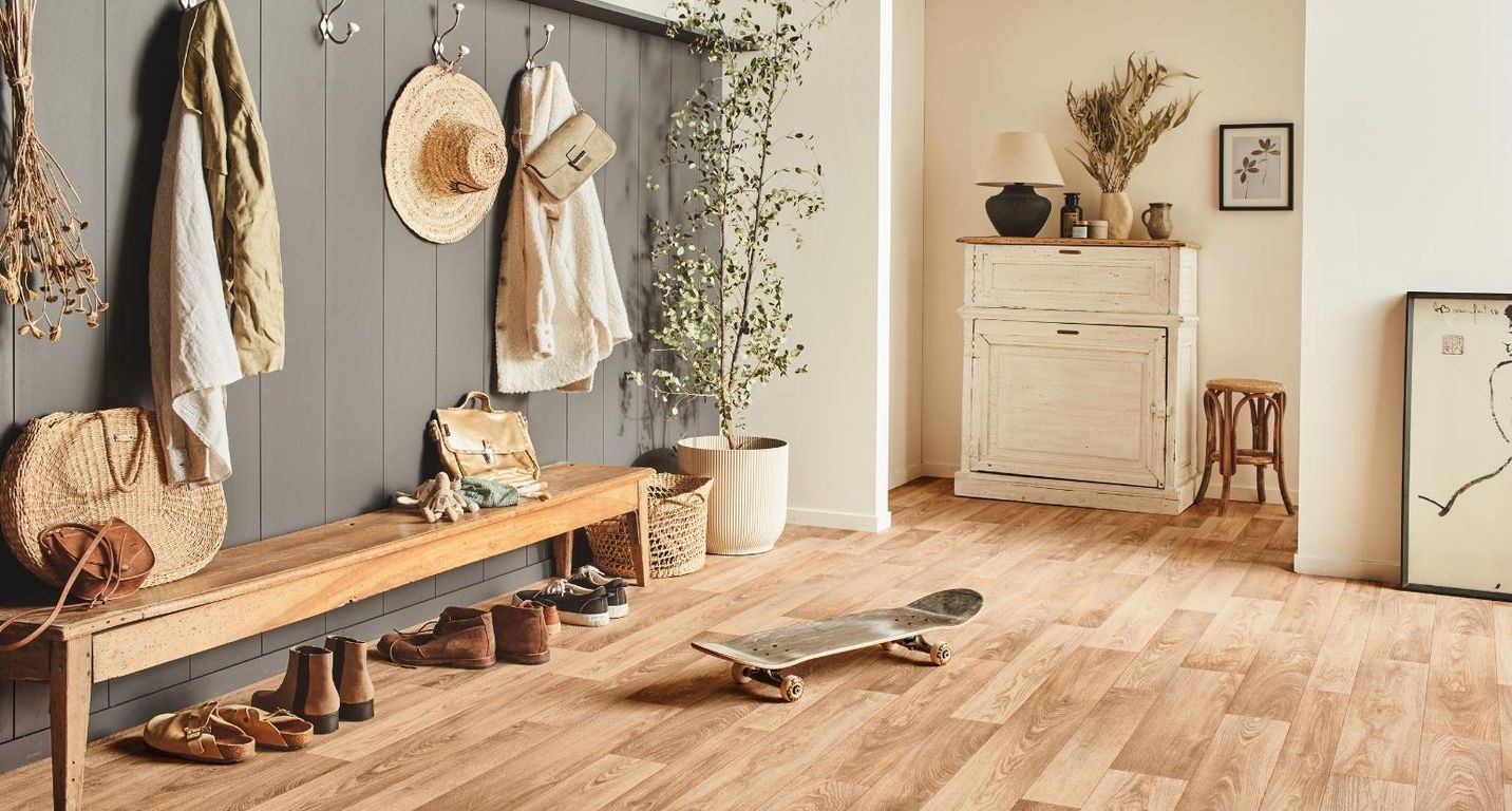 Sol vinyle rouleau DESIGNTEX , Bois chêne plancher authentique, rouleau 4.00 m