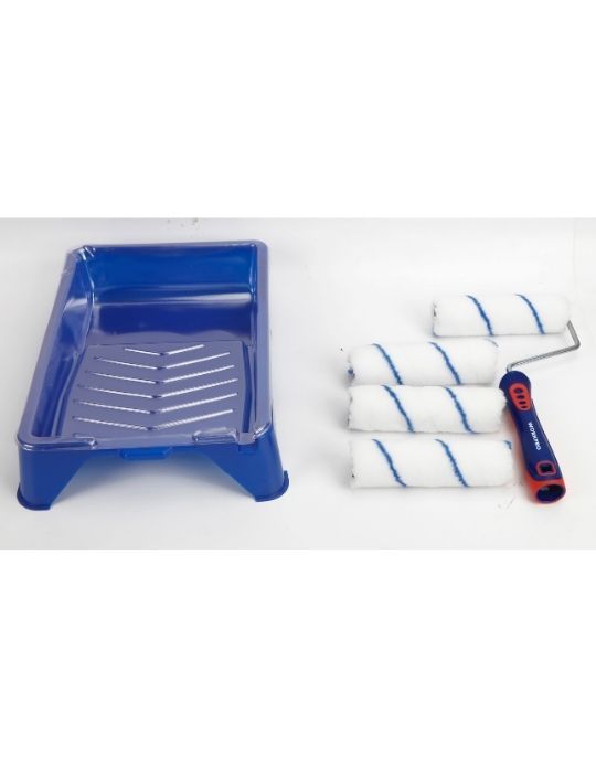 Lot rouleau 100 mm avec manchon, recharges 3 manchons, bac avec 3 liners