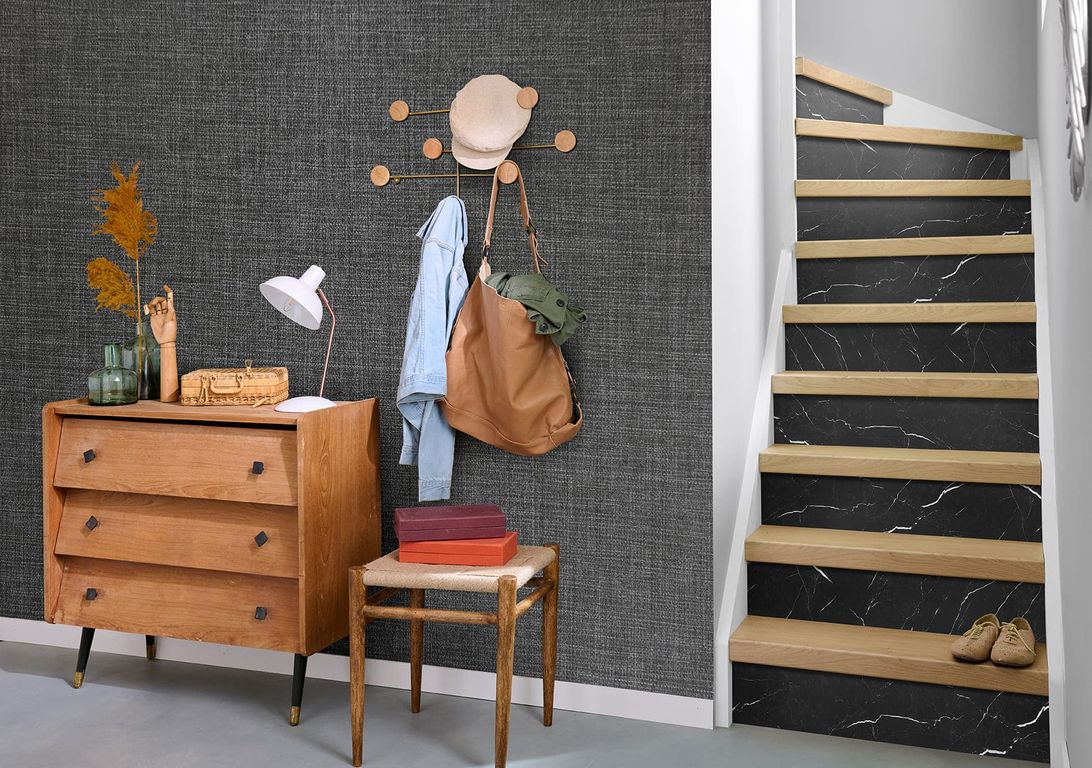 CONTREMARCHES 130X3 Lot de 3 contremarches pour rénovation d'escalier, Fantaisie MARBRE NOIR, l. 20.00 x 130.00 cm