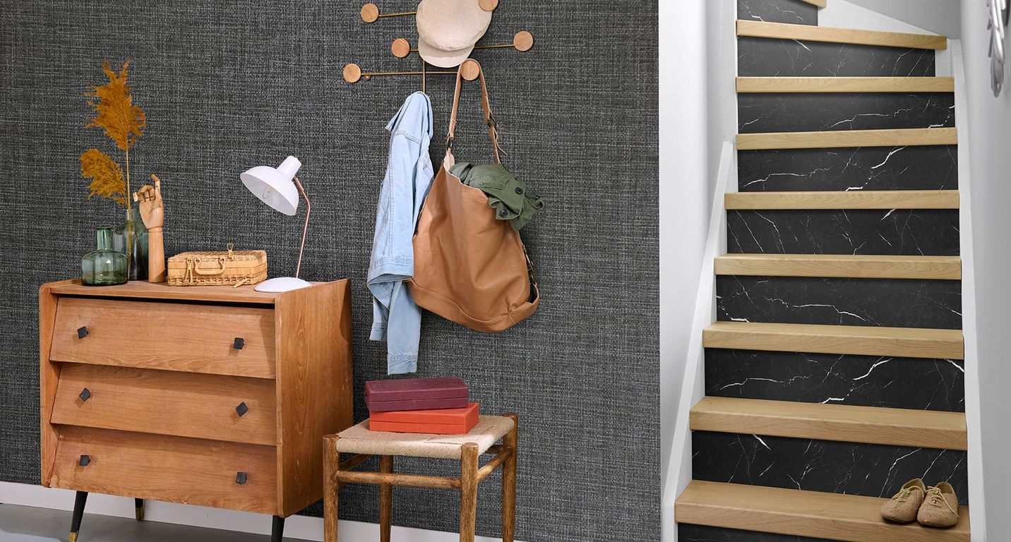 CONTREMARCHES 130X3 Lot de 3 contremarches pour rénovation d'escalier, Fantaisie MARBRE NOIR, l. 20.00 x 130.00 cm