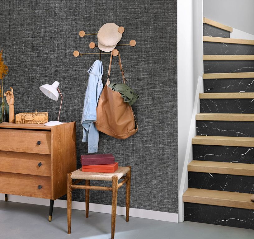 CONTREMARCHES 130X3 Lot de 3 contremarches pour rénovation d'escalier, Fantaisie MARBRE NOIR, l. 20.00 x 130.00 cm