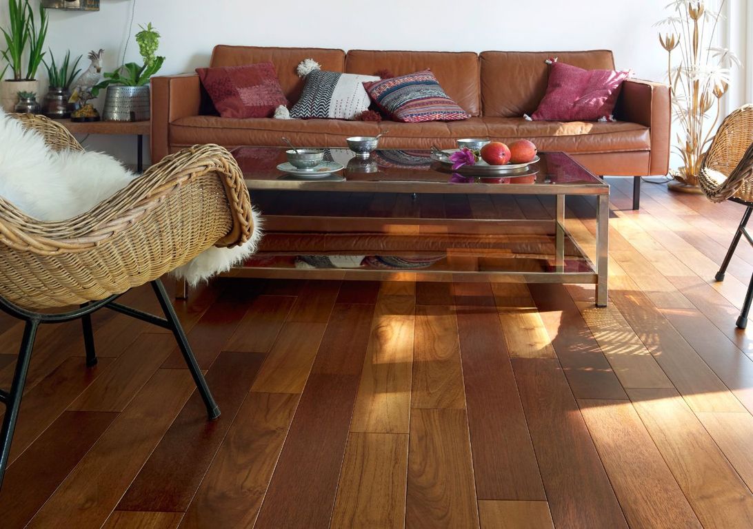 Parquet massif MERBAU 120, merbau marron foncé, verni, larg. 12.00 cm