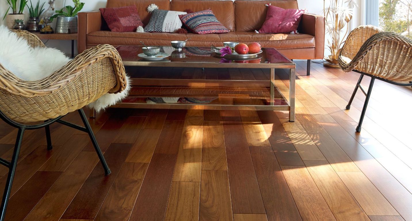 Parquet massif MERBAU 120, merbau marron foncé, verni, larg. 12.00 cm