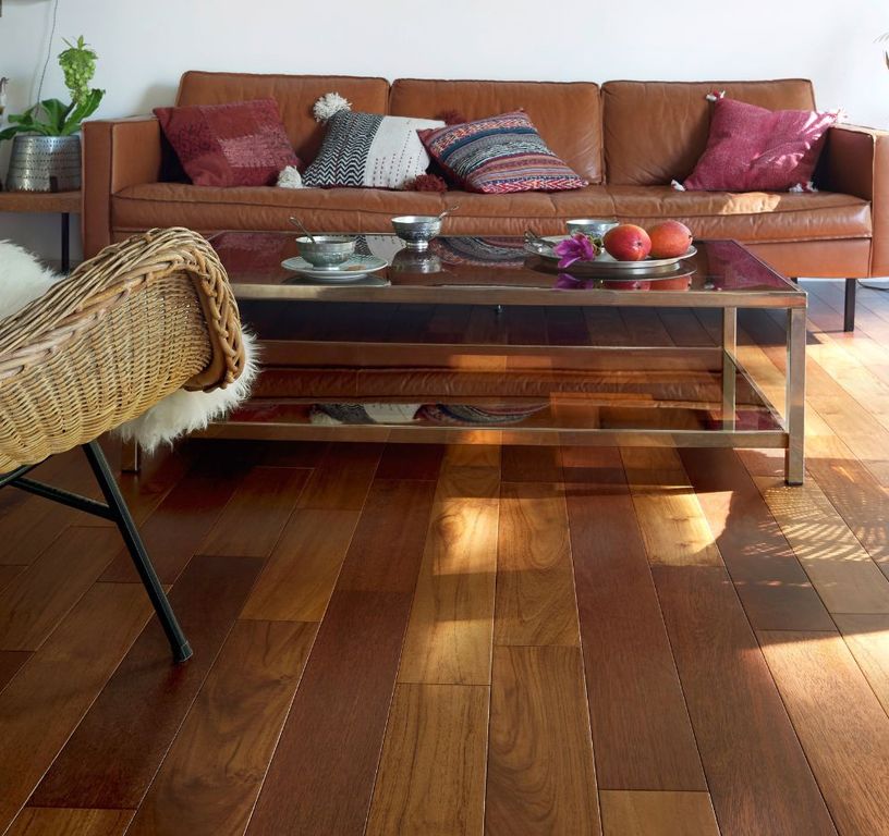 Parquet massif MERBAU 120, merbau marron foncé, verni, larg. 12.00 cm