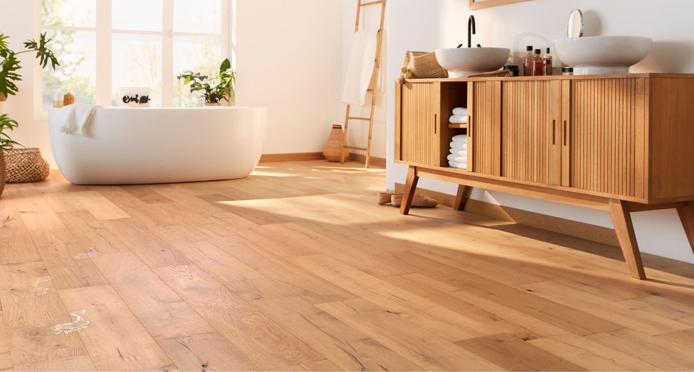 Revêtement sol bois WOOD & STONE CHENE VINTAGE, chêne naturel, verni, larg. 19.00 cm