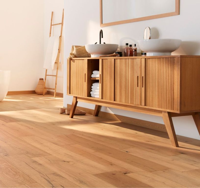 Revêtement sol bois WOOD & STONE CHENE VINTAGE, chêne naturel, verni, larg. 19.00 cm