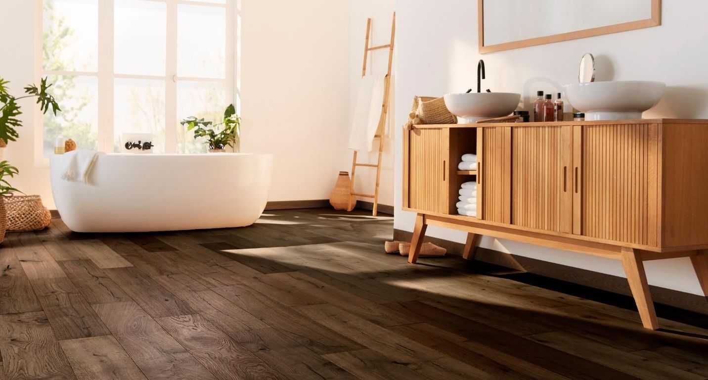 Revêtement sol bois WOOD & STONE CHENE VINTAGE, chêne marron moyen, verni, larg. 19.00 cm