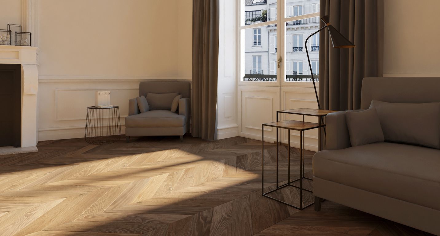 Parquet massif MASSIF POINT DE HONGRIE 110 CHENE AUTHENTIQUE, chêne marron foncé, huilé, larg. 11.00 cm