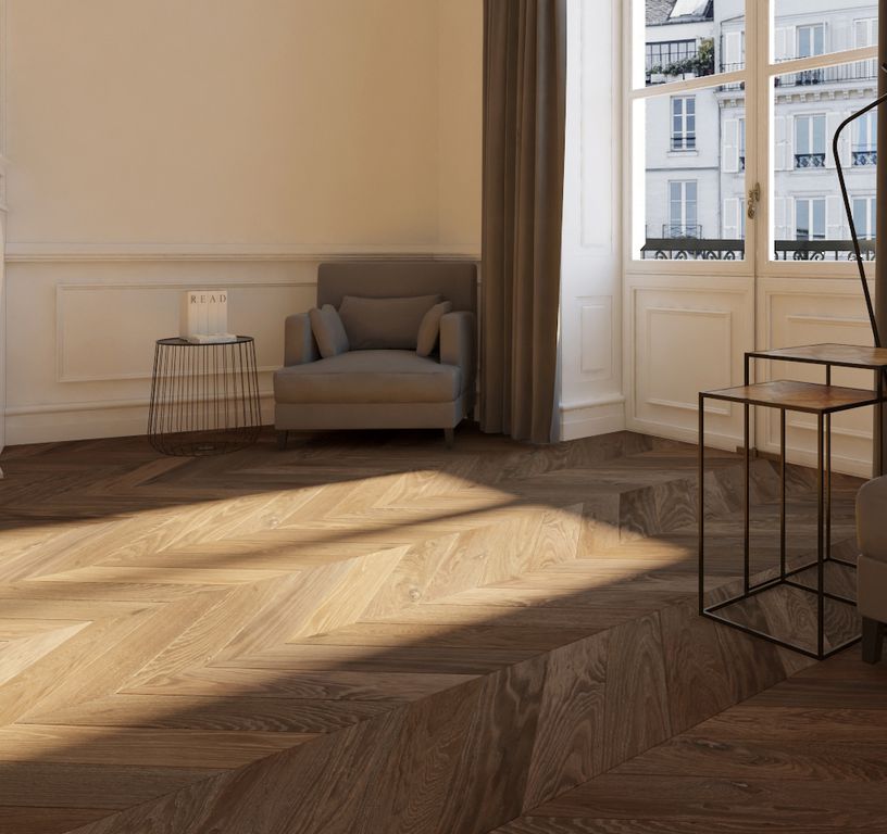 Parquet massif MASSIF POINT DE HONGRIE 110 CHENE AUTHENTIQUE, chêne marron foncé, huilé, larg. 11.00 cm