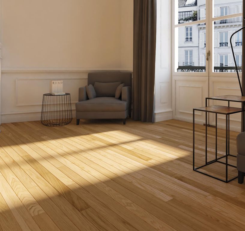 Parquet massif CHENE PREMIER CHENE EXCLUSIF , chêne naturel, verni, larg. 7.00 cm