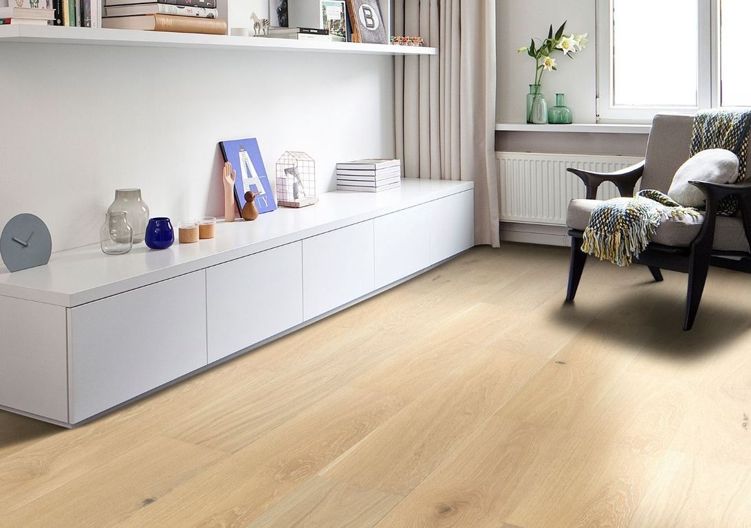 Parquet contrecollé EMPIRE 187 CHENE AUTHENTIQUE, chêne marron clair, verni, larg. 18.70 cm