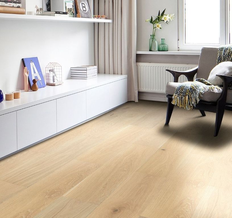 Parquet contrecollé EMPIRE 187 CHENE AUTHENTIQUE, chêne marron clair, verni, larg. 18.70 cm