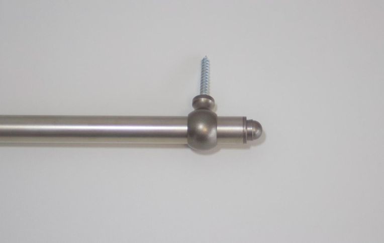Barre d'escalier avec 2 pitons de fixation, laiton à visser invisible massif, nickel mat, diam 13 mm x L.80.00 cm