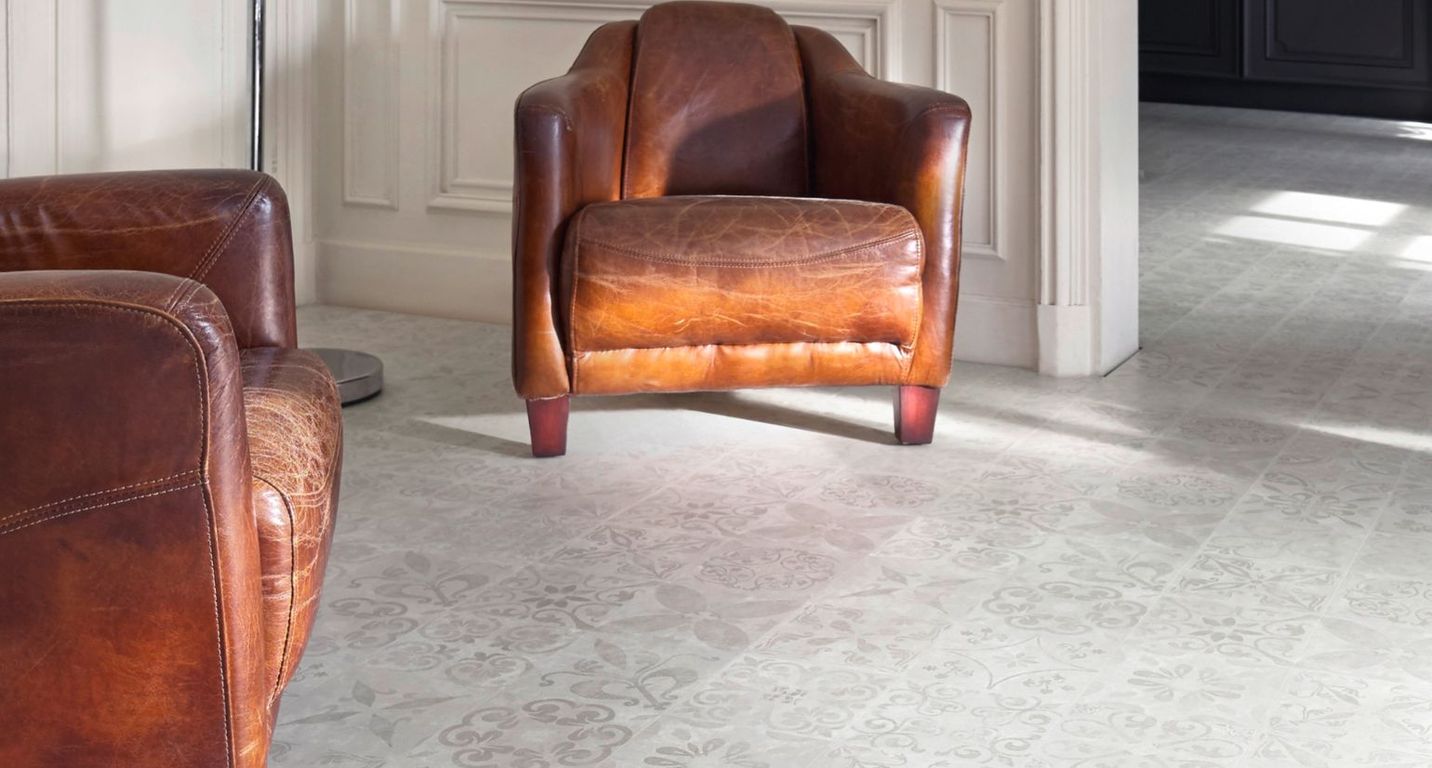 Sol stratifié TRADITION TILE Faus, aspect Carrelage gris, lame 39.40 x 117.90 cm