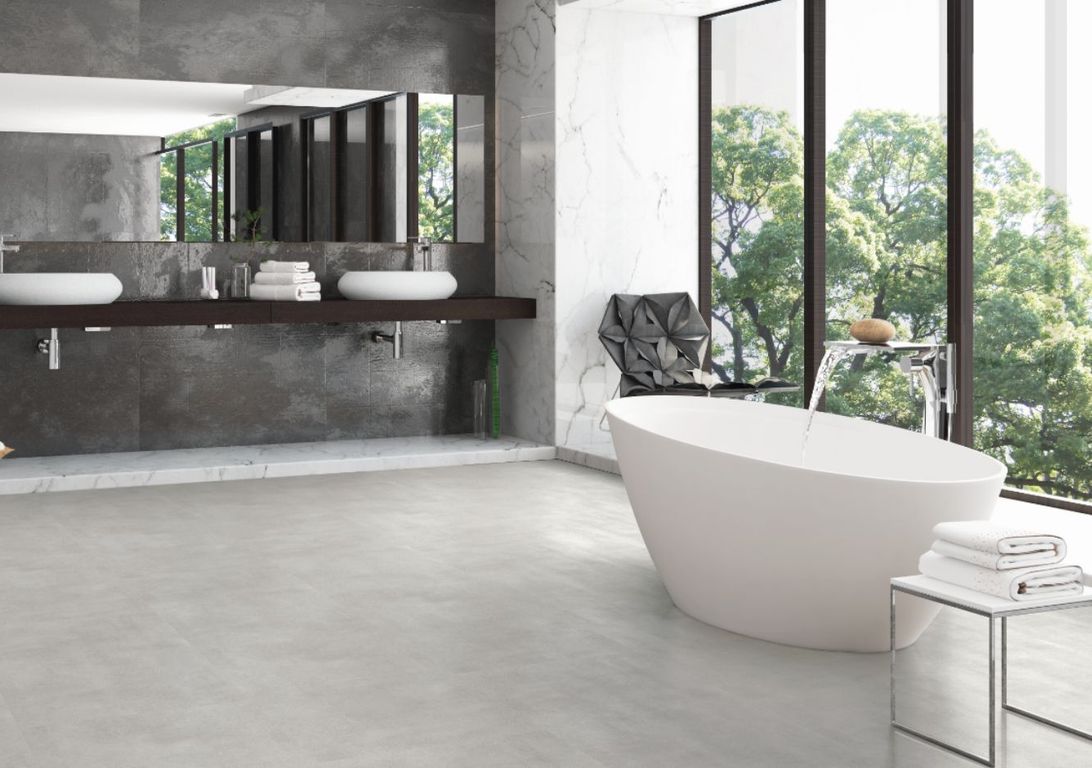 Sol stratifié FACTORY Faus, aspect Béton gris clair, dalle 60.10 x 118.30 cm